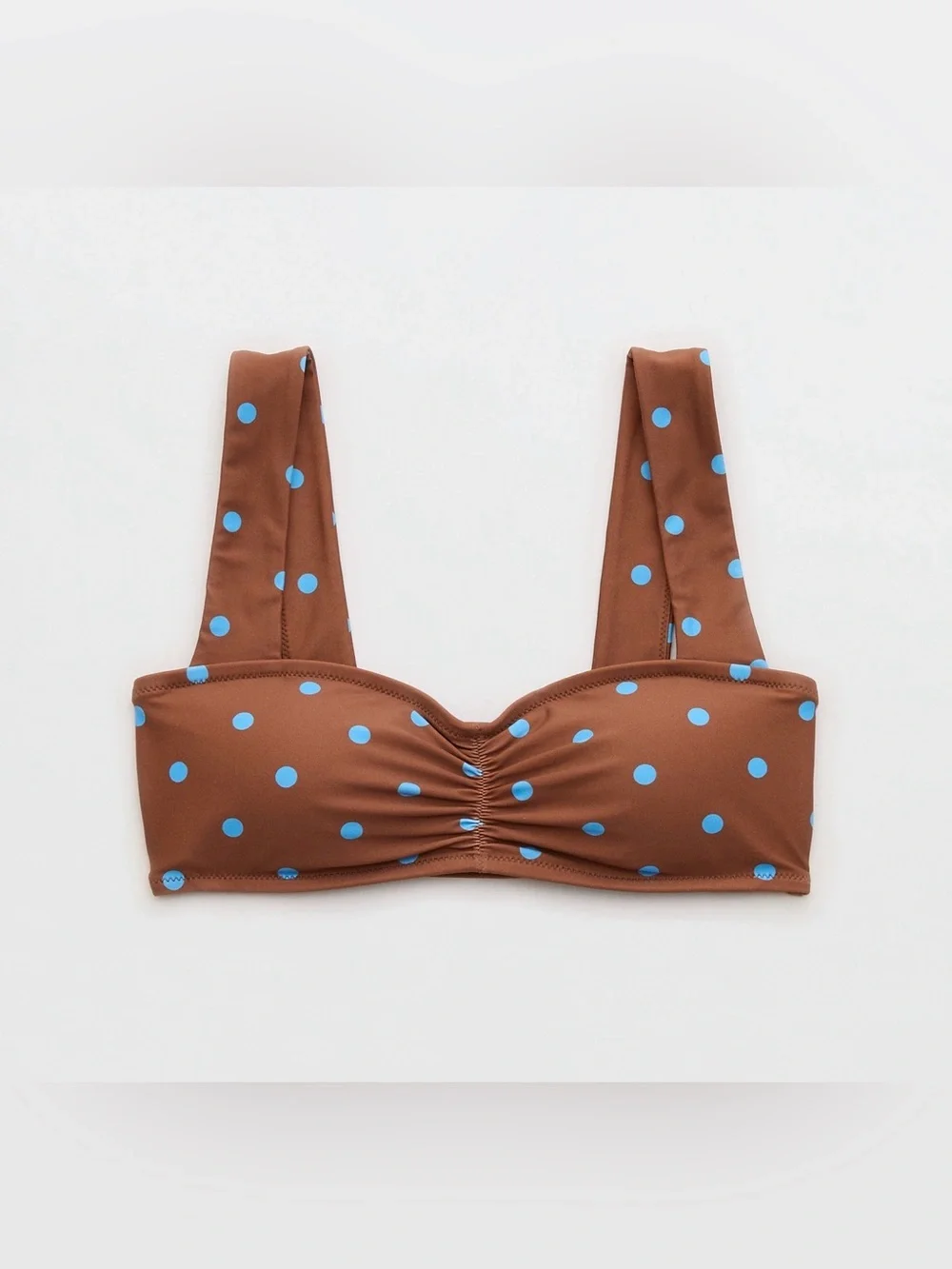 NWT Aerie Ruched Wide Strap Bandeau Bikini Top Universe Polka Dot L